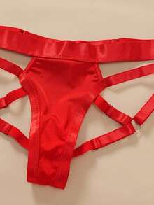 Women's Sexy Lingerie Set, Underwire Push-Up Bra, Garter Belt Set With Chain - Red - View 10