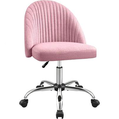 Office Chair Armless Cute Desk Chair Modern Adjustable Swivel Vanity Task Computer Chair Home Office Desk Chairs With Wheels (Fabric, Pink)