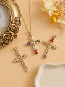 1 pieza Collar con colgante de cruz colorido, adecuado para uso diario de mujeres - Multicolor - Ver 1