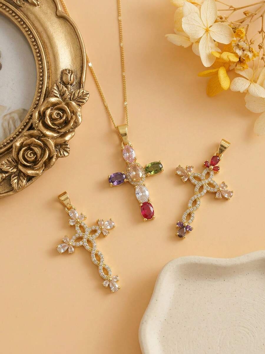 1 pieza Collar con colgante de cruz colorido, adecuado para uso diario de mujeres - Multicolor - Ver 1