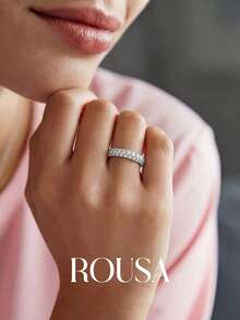 1枚925纯银戒指，镶嵌闪亮立方氧化锆，男女皆宜，可搭配日常服饰或作为派对配饰。高品质戒指，精致珠宝，绝佳礼品。 - 滿圈雙排鑽 - 查看 3