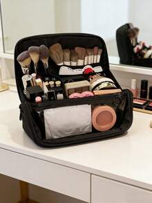 Bolsa de maquillaje con compartimentos verticales - Organizador de cosméticos de gran capacidad para viajes, diseño divisor multifuncional, material suave, caja de almacenamiento portátil de escritorio para productos de cuidado de la piel y herramientas de belleza, regalo para mujeres, regalo de Navidad, gran regalo para ella - Multicolor - Ver 16