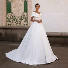 Elegant Sexy Off Shoulder A Line Pleated Satin Wedding Dress,Formal Bride Gowns Women,Registry Office Dresses Bridal Fashion,Evening Party Dress Birthday Party Dress Country Wedding,Romantic Church Ceremony Wedding Dress,Suitable For Wedding,Dating,Party,Singles' Party,Vacation,Formal Occasions,Dinner Dress,Prom Dress,Homecoming Dess,Cocktail Party,Wedding Guest Dress,Graduation - trắng - Xem 6