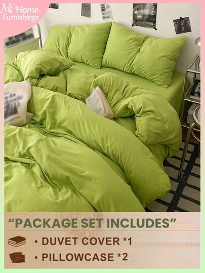 3pcs Green Bedding Set - 1 Duvet Cover & 2 Pillowcases, Soft & Comfortable Home Textile, Available In Multiple Colors, Suitable For Dorm Room Or Bedroom, Fashionable Home Decor, Machine Washable, No Filler
