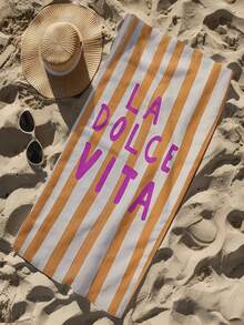 1条 La Dolce Vita 夏季意式沙滩巾 - 活力条纹设计，超柔软速干涤纶混纺面料，适用于沙滩、泳池、瑜伽、旅行 - 生日、圣诞节、母亲节的完美礼物，瑜伽配件，现代风格，超细纤维质地 - 多色 - 查看 5