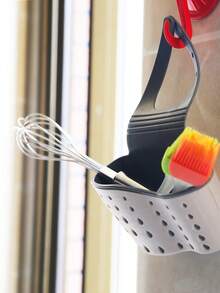 1pc Kitchen Organizer, Adjustable Snap Sink Sponge Holder, Kitchen Hanging Drain Basket, Kitchen Gadget - Beige - View 4