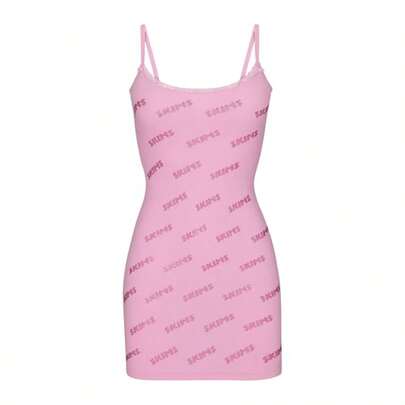  SKIMS Rhinestone Logo Pointelle Mini Slip Dress - Authentic Luxury Second-Skin Mini | Viral 2026 Women's Ultra-Soft Sculpting Pointelle Dress | Premium Buttery-Soft Signature Fabric With Crystal Branding | Iconic Lightweight Everyday Essentials | Chic Y2K Aesthetic Lounge Dress