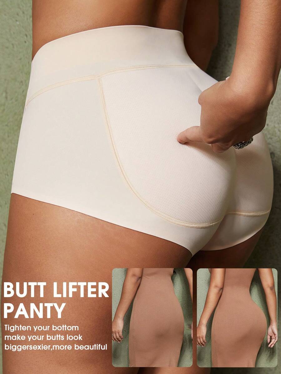 1件装女士提臀塑形短裤，带臀垫，凸显曲线，女士塑身内裤 - 杏色 - 查看 1