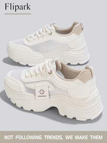 Flipark 1双女士时尚休闲百搭轻便学生白色运动鞋 - 米色 - 查看 1