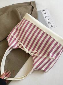 Túi xách nữ kiểu dáng mới, họa tiết sọc, túi đeo vai dung tích lớn, nhẹ, kiểu dáng thường ngày. - Màu tím - Xem 6