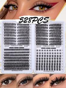 528/544/608pcs D-Curl 10-16mm Wide Stem DIY False Eyelash Clusters, Natural & Thick, Reusable, Suitable For Daily Life, Wedding, Date, Party, Music Festival, Spring, Travel, Mother's Day Gift - D - View 14
