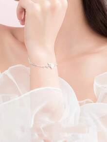 1 pieza Brazalete de diseño minimalista y delicado, accesorio de lujo, gran regalo para novia o mejor amiga - Plateado - Ver 3