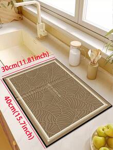 Alfombra de goma absorbente de 3.5 mm de grosor para la cocina, de estilo moderno y minimalista, color principal caqui con textura de hojas en marrón oscuro, patrón de líneas en relieve decorativo, se puede cortar para adaptarse al tamaño de la cocina - Multicolor - Ver 14