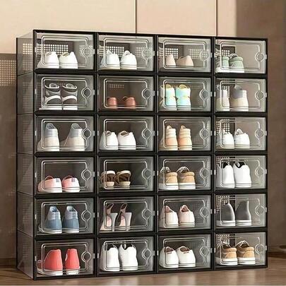9 Pack Large Shoe Storage Box Organizer For Closet, Versatile Clear Plastic Stackable Sneaker Shoe Rack Containers Bins Holders, Portable Closet Organizers And Storage