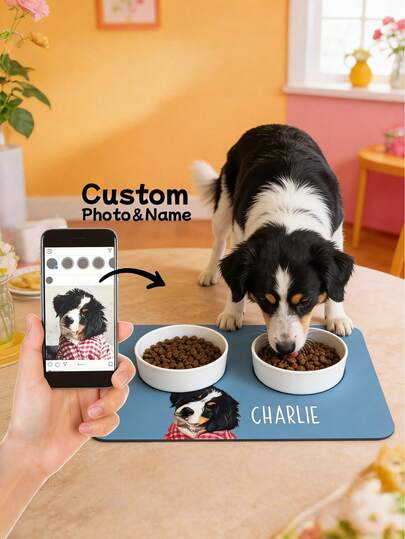 1pc Customized Dog Food Mat, Personalized Dog Portrait Food Mat, Custom Pet Portrait Food Pad, Pet Bowl Mat, Cat Feeding Mat, Newborn Puppy Gift, Dog Food Mat, Dog Food Pad, Dining Mat, Vacation Atmosphere, Outdoor Living
