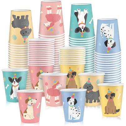 10pcs/60pcs, Vintage Puppy Paper Cups For Baby Dogs ,9 Oz Disposable Drinking Pastel Cartoon Dog Party Cups Adorable Dog Bone Pattern For Bathroom Rinse-Offs, Dog-Themed Parties, Babyshowers, Hot And Cold Drinks/Travel, Holidays, Picnics, Birthday Party Supplies