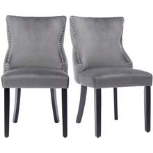 Grey Velvet Dining Chair With Button Tufting, Solid Wood Frame, Grey - Grey - View 14