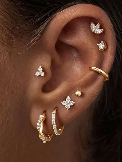 HOTNICE Conjunto de pendientes de aro y pendientes de botón hipoalergénicos y elegantes, adecuados para múltiples perforaciones en las orejas de las mujeres