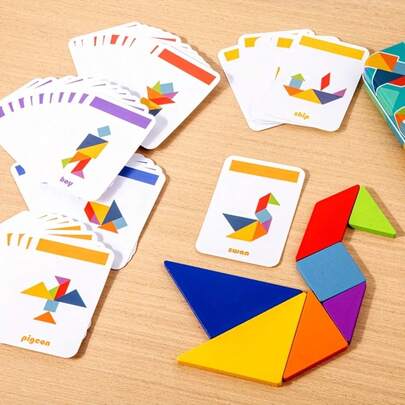 1 Set Colorful Wooden Tangram Puzzle Toys, Geometric Shape Recognition STEM Educational Toys, Fine Motor Skills Travel Game, Ideal Children's Birthday & Holiday Gift