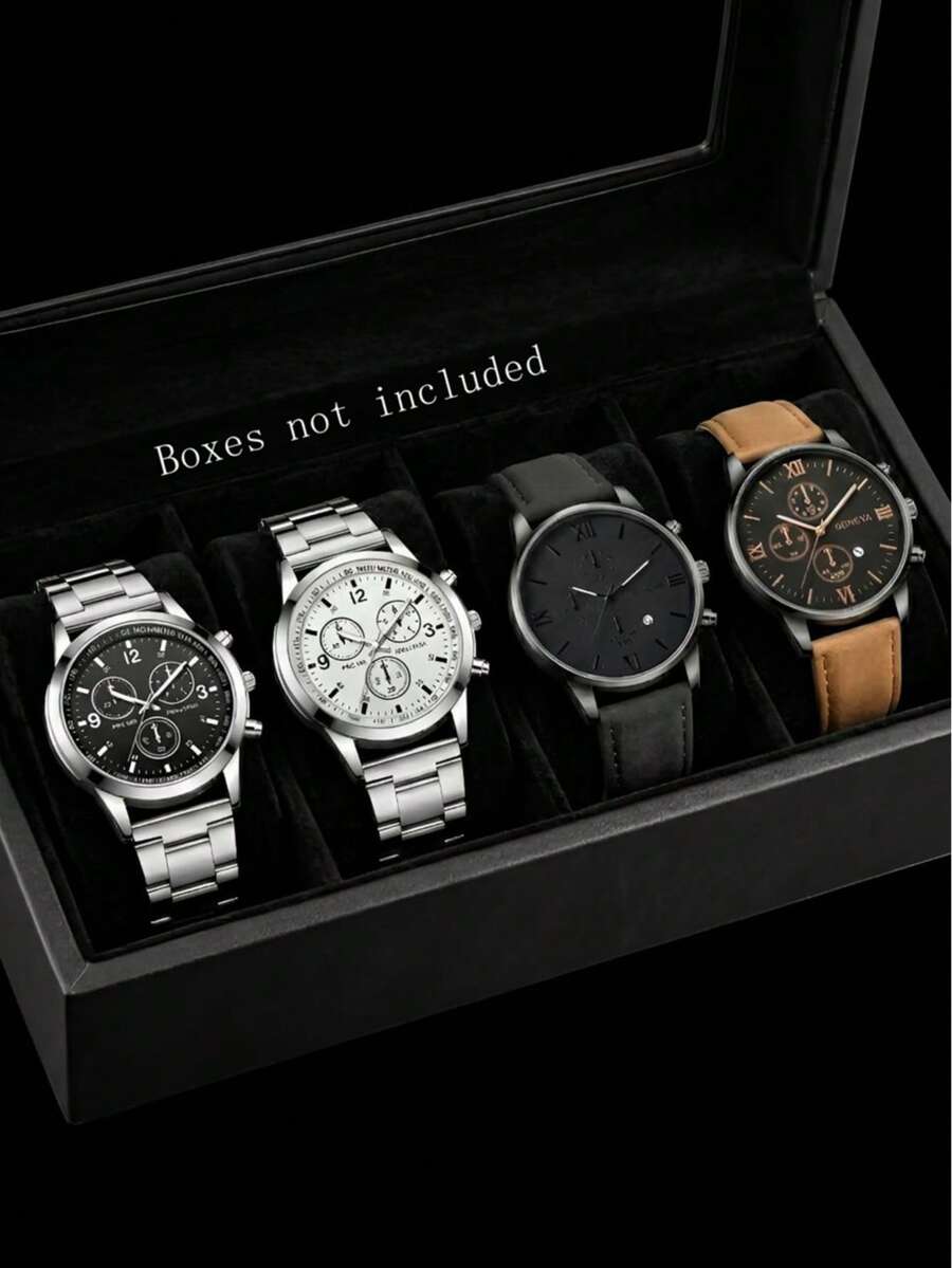 4pcs Men's Quartz Watch Combination Set, Business Casual Minimalist Retro Dial With Calendar Function For Daily Wear, Party Decoration Or Father's Day Back To School Season, Various Festival Gifts For Friends And Fathers - Multicolor - View 1