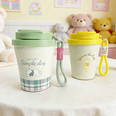MINISO Winnie The Pooh Daisy Series 304 Stainless Steel Dual-Use Insulated Tumbler 260ml, Straw & Direct Drink, Leak-Proof ,Portable Outdoor Camping(1pc)