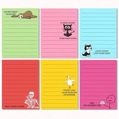 6pcs Funny Coworker Gifts - Sarcastic Office Sticky Notes With Witty Phrases And Passive Aggressive Jokes (Bright Colors: Mint Green, Pink, Lime, Red, Yellow, Turquoise), Suitable For Workplace Pranks And Employees