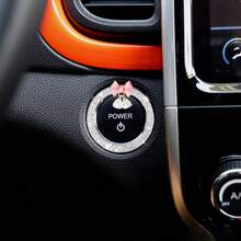 1-Click Start Decorative Sticker, Interior Button Inlaid Diamond Bow, Crystal Bell Pendant, Ignition Ring - A - View 6
