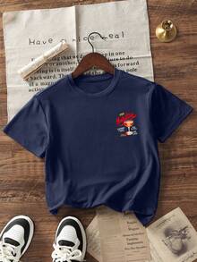 Women's Summer The Manhattan Cocktail Back Print Oversized Tee Crew Neck Short Sleeve Casual Top - Navy Blue - View 5