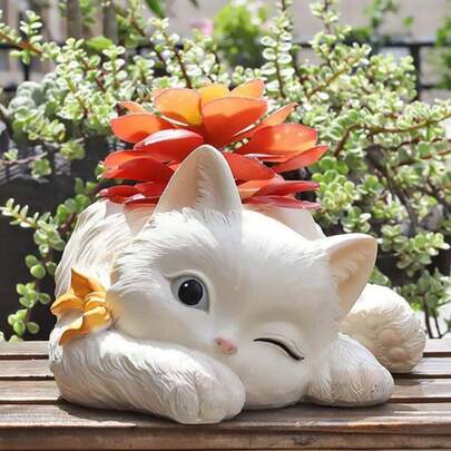 Chậu cây mọng nước hình mèo dùng trong nhà/ngoài trời - Chậu cây mọng nước đáng yêu, thích hợp để trồng xương rồng, mèo, v.v., hoàn hảo để trang trí bàn làm việc, một món quà tuyệt vời cho người yêu mèo và bạn bè nữ, cũng thích hợp để trang trí nhà cửa.