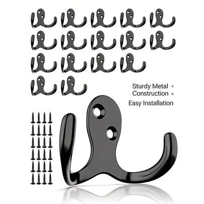 12 PIEZAS Ganchos para abrigos de gran resistencia - Ganchos montados en la pared para abrigos, mochilas, batas y sombreros - Incluye 24 tornillos
