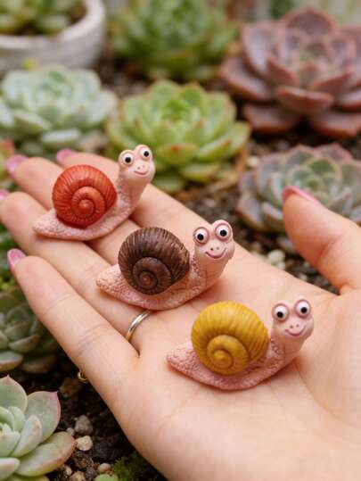 3pcs Cute Mini Snail Figurines, Mini Resin Animals, Suitable For DIY Fairy Garden, Glass Containers, Succulent Planter Decor, Moss Micro Landscape Decoration, Garden Decor, Car Interior Accessories, Party, Mother's Day Gift