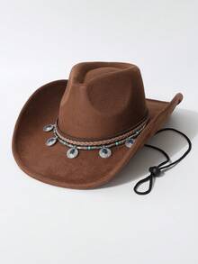 1 Stück beiger Kunstsuede Cowboyhut, klassische Cowboyhut Struktur - hoher Kopf (mit charakteristischer eingedrückter Spitze) + breite Krempe (leicht nach oben gebogener Krempenrand, typisches Western-Hutdesign), klare Silhouette. Windbeständiges Design: Verstellbare Windschnur unter der Krempe. - Zylinder - Übersicht 4