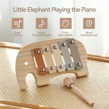 Wooden Elephant Xylophone Musical Instrument Toy, Sensory Stimulation & Hand-Brain Coordination Music Toy For Infants & Toddlers, Early Interest Cultivation & Music Enlightenment Toy, Birthday Gift - Baby Elephant Playing Piano - View 7