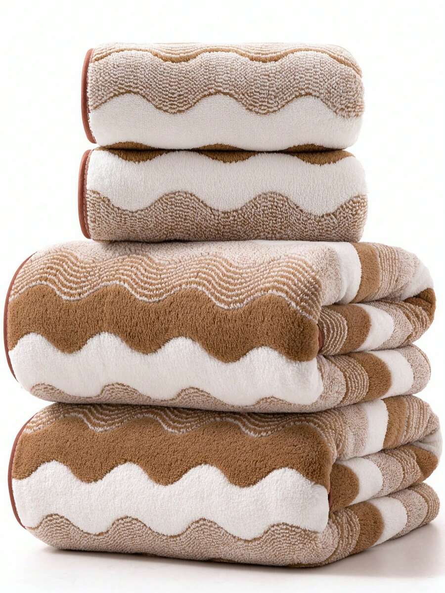 Toalla de baño/toalla de mano minimalista de felpa coral, de unicolor, suave, absorbente y de secado rápido para uso doméstico - Café integral - Ver 1
