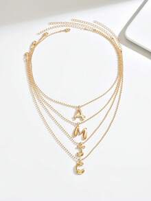 1pc Or 4pcs Fashion Elegant Gold Beaded Chain Necklace, 3D Letter Pendant Necklace, Women's Luxury Delicate Jewelry Necklace, Minimalist Layered Necklace Suitable For Any Outfit, Daily Wear, Graduation, Friendship, Holiday Gift, Beach, Party, Banquet - Gold - View 3