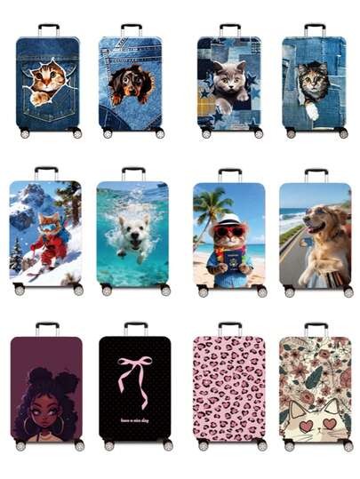 1pc, 300g/Sqm. Classic Retro Printed Pattern, Suitable For Business Travel, Summer Vacation And Back To School. Durable Polyester Protective Cover For Checked Luggage, Suitable For Men And Women. Dust-Proof Travel Accessory, Easy To Hand Wash And Removable. Outdoor Vacation And Travel Essential Accessory (Fits 20-28 Inch Luggage)