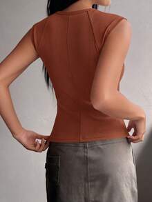 Women's Summer Clothes Tanktop Casual Ribbed Cap Sleeve Slim Fitted Knit Basic Cute Tops Tee Shirts  Fashion Vacation Brown Clothes Tops For Women - 棕色 - 查看 3