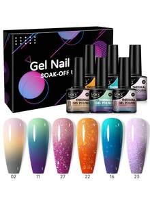 VOKY 6pcs Temperature Changing Nail Gel Polish Set, Formaldehyde & Lead-Free, UV/LED Cured, Nail Art Decoration, Suitable For Women's DIY At Home Or Use In Nail Salons Nails - Multicolor - View 14