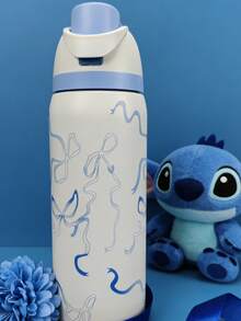 O-Wal-A Blue Ribbon Water Glass Vacuum Flask With Straw 24oz/32oz,Can Be Used For Outdoor Sports, Heat Preservation Time Cold And Hot Water Can Be Insulated, Frozen Drinks, Beautiful Appearance, Exquisite Workmanship, Suitable For Camping, Work, Indoor Use. - 藍白色 - 查看 2