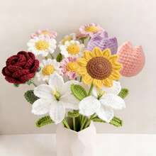 1pc/3pcs/5pcs Artificial Crochet Sunflower, Rose, Tulip, Lily Flower, Fake Flowers, Lifelike Flowers, Desktop Decor, Wall Decor, Suitable For Birthday Gift, Anniversary Gift, Mother's Day Gift, Christmas Gift, Event & Home Decor, Valentine's Day Gift - Multicolor - View 3