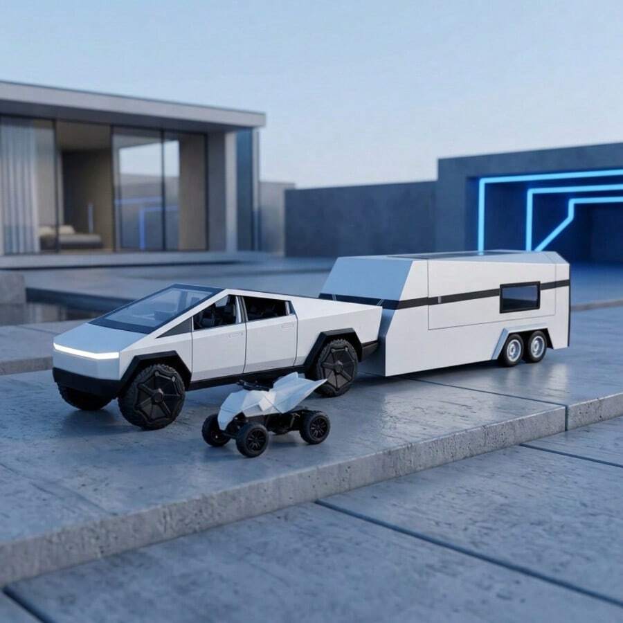 1:32 Proportional Cyber Truck-Style Die-Cast Truck Set, Including Camper Van And Off-Road Vehicle, 3-In-1 Rebound Model Car, With Sound And Light Effects, 5 Colors, Suitable For Collection And As A Gift - Trắng - Xem 1
