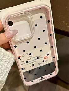 1个黑色波点美学图案粉色镶边二合一优雅透明加厚防震保护手机壳，兼容 11/12/13/14/15/16/17 Pro Max/Plus/Air - 彩色 - 查看 2