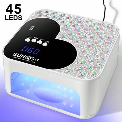 LIMEGIRL Lámpara UV para uñas, lámpara de uñas LED UV para esmalte de gel, set con diamantes, secador de uñas rápido con sensor automático, 4 ajustes de temporizador, luz LED para uñas de manos y pies - Blanco