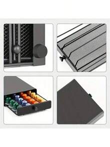 1 Coffee Capsule Storage Drawer-Style Organizer, Dual-Layer Design, Ample Storage Capacity, Iron Coffee Machine Base; Each Layer Can Hold 40 Capsules (Excluding Coffee Capsules). - Multicolor - View 5
