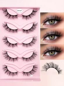 ENCHUW 5 pares de pestañas postizas de ojo de gato falsas, pestañas postizas esponjosas y suaves con apariencia natural para maquillaje - Negro - Ver 1