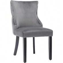 Grey Velvet Dining Chair With Button Tufting, Solid Wood Frame, Grey - Grey - View 10