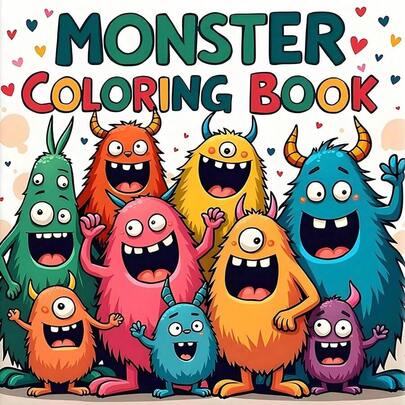 单面印刷怪物主题成人涂色书，线条清晰，图案精美——万圣节、圣诞节及其他节日的理想礼物，涂色书、绘画书、美术用品、成人涂色书、学习用品，也是复活节、母亲节、父亲节、返校季和生日的完美礼物。