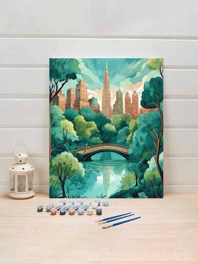 DIY Digital Oil Painting Kit - City Park, 1 Set, Artwork Craft For Adults, Frameless Art Oil Painting Set For Bedroom Decor And Art Wall Decor, Simple And Fun Painting, No Drawing Experience Required, Fulfill Your Painter Dream, Immerse Yourself In The Colorful World, Each Stroke Is Self-Expression, Add Romance To Life, Best Gift For Family And Friends, Holiday Gift, 40*50CM