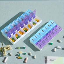 1 Peça Estojo de Comprimidos com 14 Grades, Recipiente de Armazenamento de Medicação de 7 Dias AM/PM, Caixa Portátil de Comprimidos de Suplemento Vitamínico com Tampa Flip À Prova de Umidade, Adequado para Viagens, Casa, Organização Diária de Medicação para Idosos - Multicolorido - Visão 13