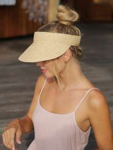 1pc Adjustable Raffia Hat, Unisex UV Protection Foldable Wide Brim Sun Hat, Casual Versatile Bohemian Retro Street Style, Suitable For Spring And Summer - Multicolor - View 6